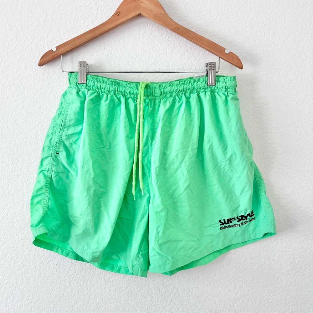 Vintage 90s Surf Style Neon Green Swim Shorts Sz L